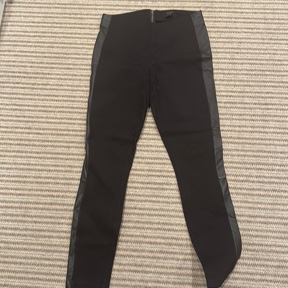jcrew black pants w faux leather strip. Size 2